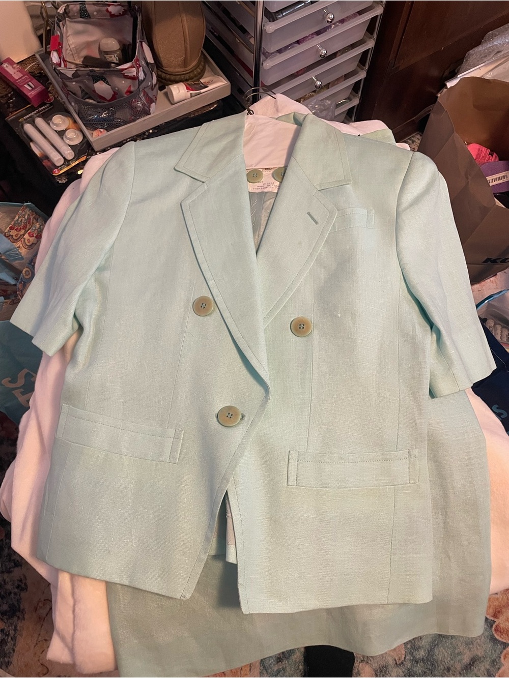 Celine Mint Green Short Sleeve Blazer and Skirt - Picture 1 of 6